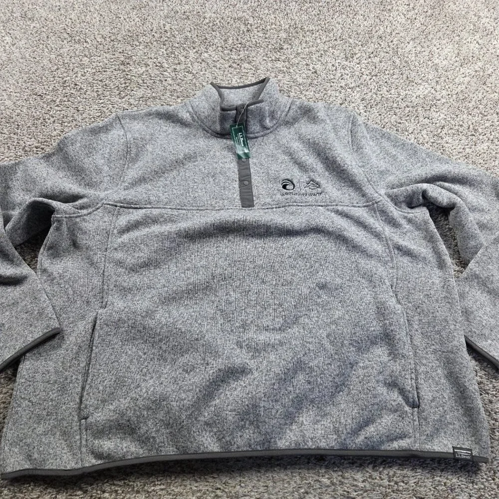 LL Bean Sweater Men’s 3XL Gray Pullover Snap T Fleece Slightly Fitted LOGO TAGS